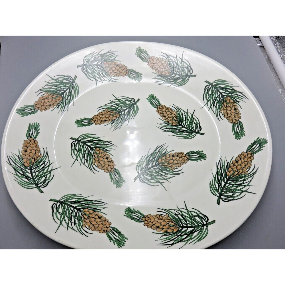 Vtg Oval Arabia dish glazed stoneware‎ w/ hand-painted fir cones 1872-1972 Rare
